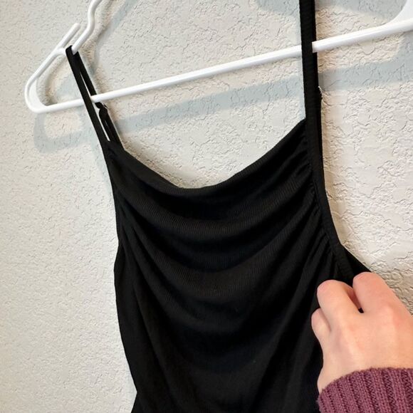 All:Row Black Soft Ribbed Ruched Drapey Spaghetti Strap Blouse - Size M EUC - Picture 2 of 6